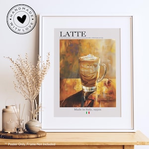 Vintage Latte Coffee Poster Wall Art Print Mit Rezept, Perfekter Kaffee-Liebhaber Geschenk für die Küche Wanddekoration