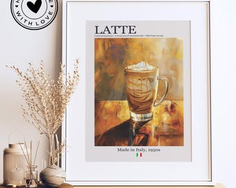 Latte Recipe Poster: Elegant Coffee Lover Kitchen Wall Art