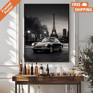 Classic Porsche 911 Framed Black & White Car Print Vintage Car Framed Art Rare Sports Car Wall Decor Porsche Car Poster