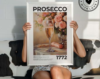 Vintage Prosecco Cocktail Art Print: Retro Bar Cart Decor