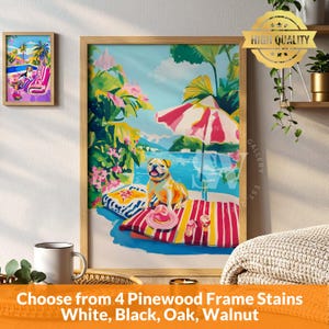 English Bulldog Pool Art Print: Maximalist Dog Poster, Pet Memorial