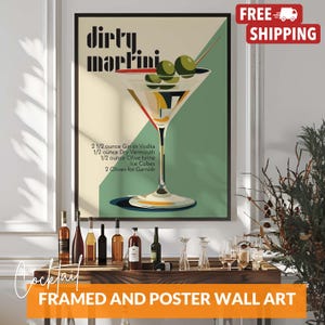 Vintage Bauhaus Dirty Martini Poster, Cocktail Rezept Bar Druck, Wodka Drink Mid Moderne Wandkunst für Bar oder Küche, Poster nur oder gerahmt