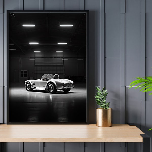 Shelby Cobra Framed Black & White Print, Classic Car Framed Poster Art, Shelby Poster Print, Framed Car Posters, Free Shipping
