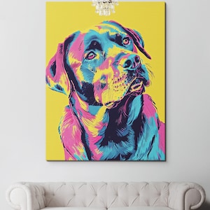 Warhol Style Labrador Dog Portrait: Colorful Rolled Canvas