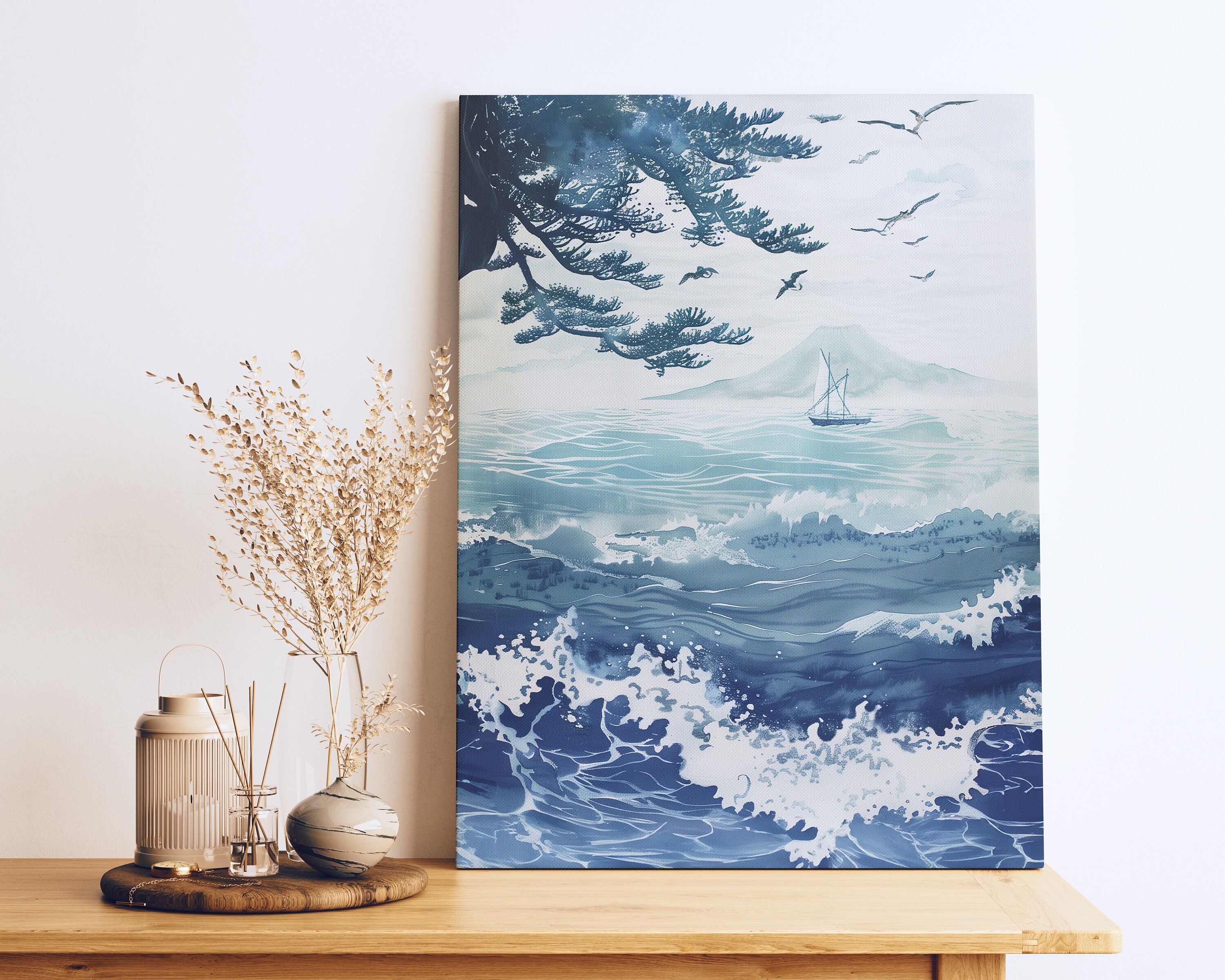 Hiroshige Ocean Canvas Print, Blue Japanese Landscape Wall Art