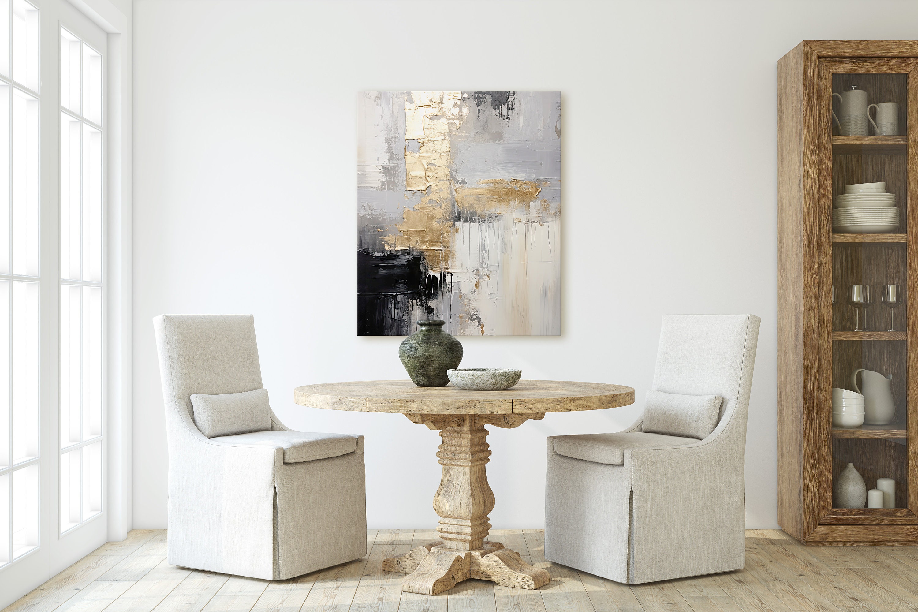 Abstrakte Wandbilder 4-teilig - Gold Schwarz Weiß Quadrat 50x50cm