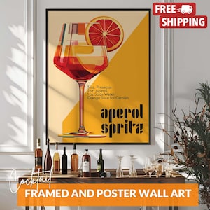 Vintage Bauhaus Aperol Spritz Poster, Cocktail Rezept Bar Poster Druck, Mid Modern Wein Getränk Wandkunst für Bar oder Küche, Poster oder gerahmt