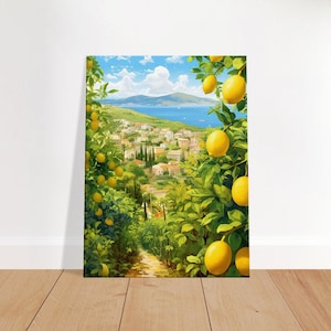 Amalfi Coast Lemon Tree Watercolor Painting: Italian Landscape Canvas Print