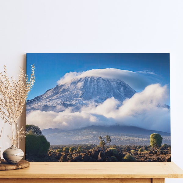 Mt Kilimanjaro Swirling Clouds Canvas - Nature Mountain Landscape, Free Shipping