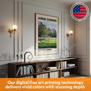 The famous Amen Corner at Augusta golf poster wall art print. Choose from multiple sizes, poster only or 4 framed in 4 frame colors, with shipping included.