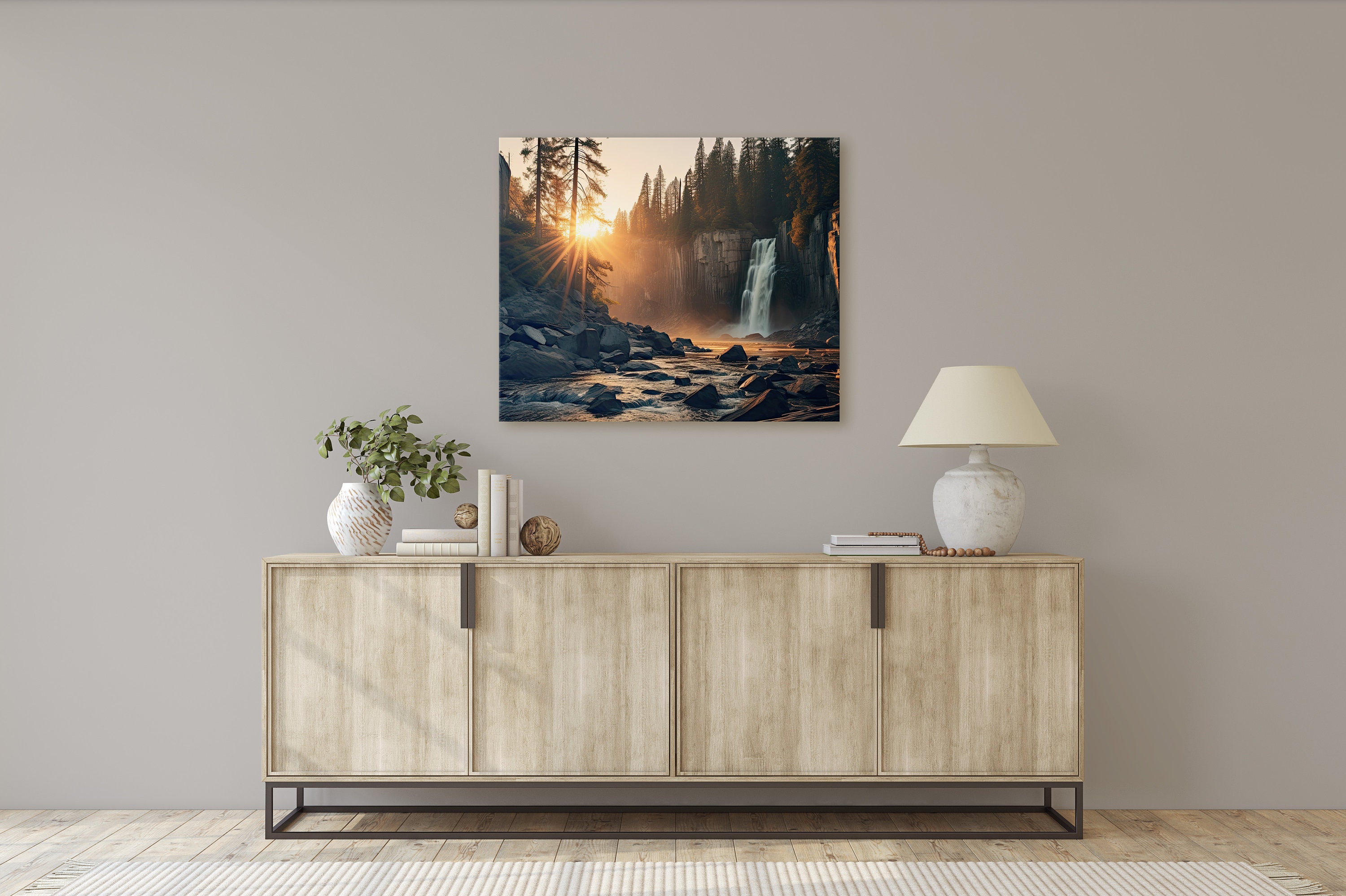 River Waterfall Sunset Canvas Print: Forest Landscape Wall Art - Etsy