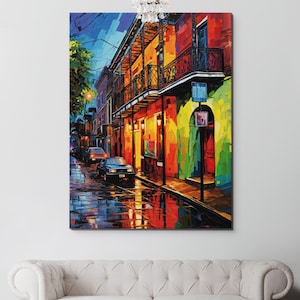 New Orleans Night Street View: Watercolor Canvas Wall Art