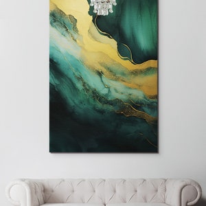 Green and Gold Waves Abstract Canvas Art Print