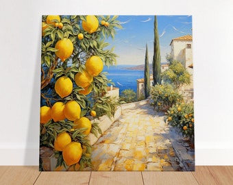 Amalfi Lemon Tree Courtyard Watercolor Canvas | Coastal View | Multiple Sizes | Free Shipping