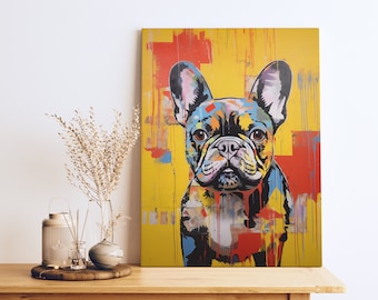 French Bulldog Graffiti Art Rolled Canvas - Chic Modern Dog Portrait, Ideal for Frenchie Fans With Free Shipping