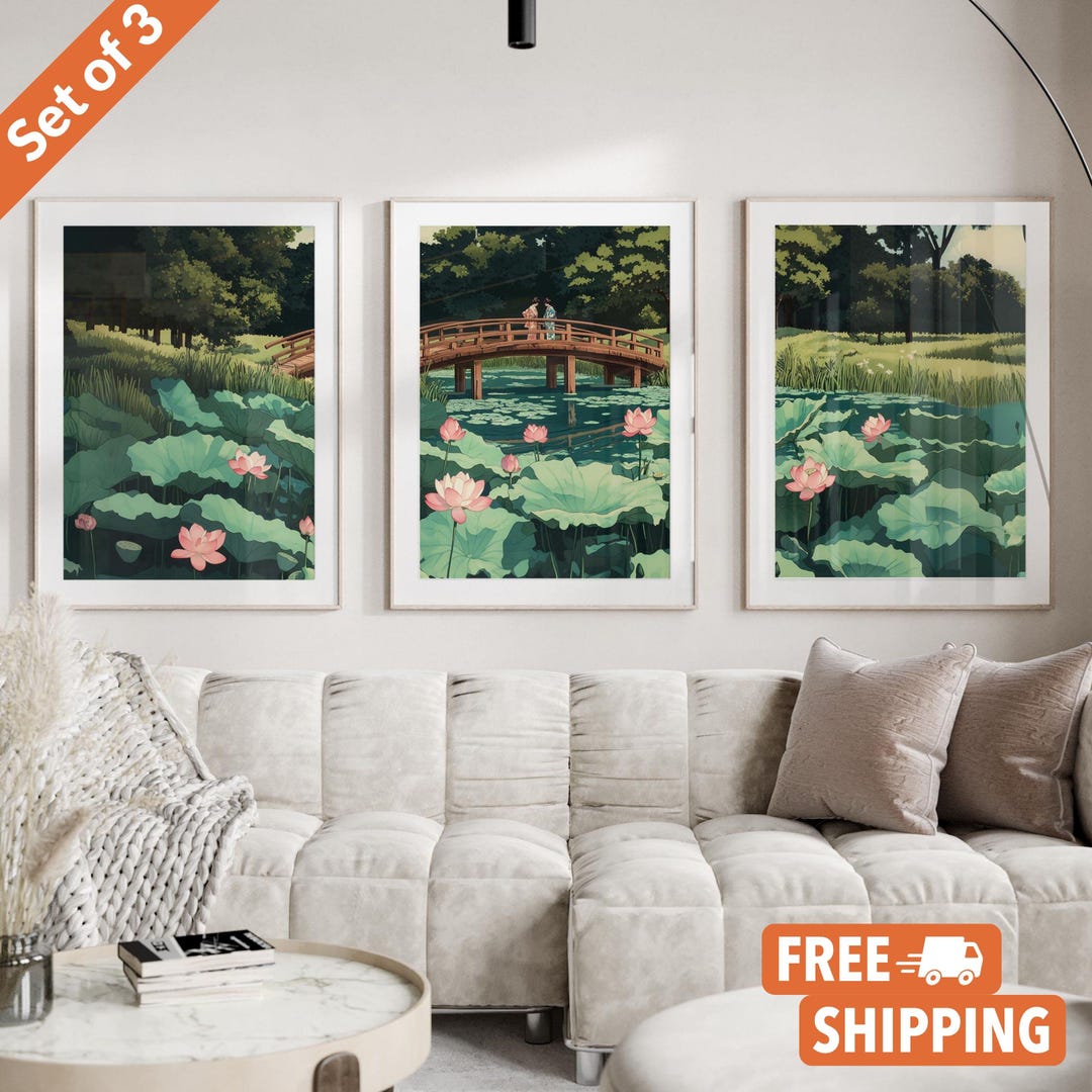 Hokusai Lotus Pond Print Set: Japanese Ukiyo-e Wall Art - Etsy