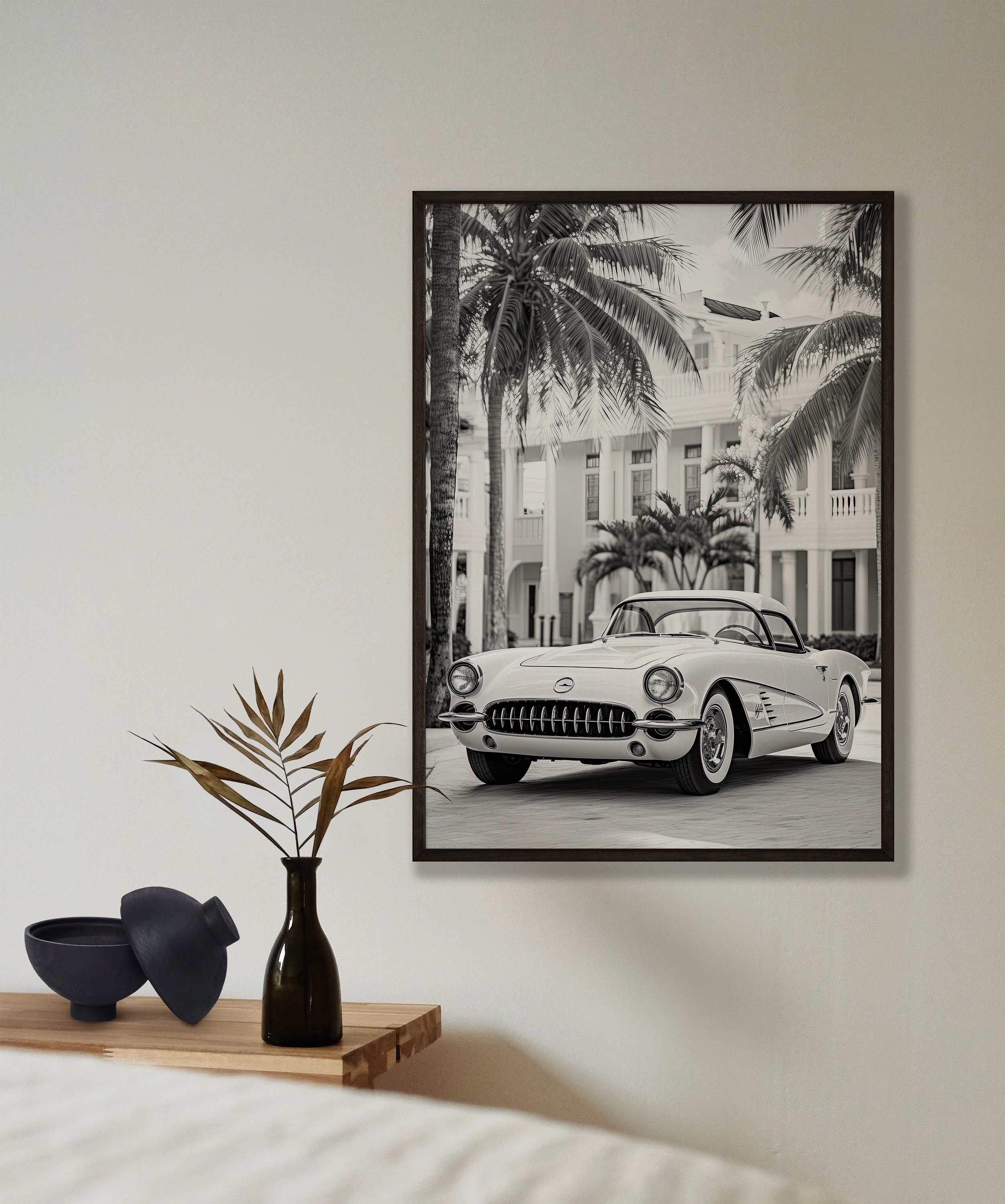 Chevy Corvette C1 Framed Black and White Print Classic Car Framed Art