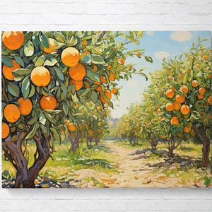 Monet Style Ojai Orange Grove Nature Landscape Wall Art Fruit Canvas Orange Tree Canvas