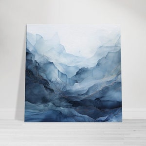 Ocean Waves Blau Aquarell Quadrat Leinwanddruck Abstrakte Ozean Kunst Blau Kunst Leinwand für Zuhause oder im Büro
