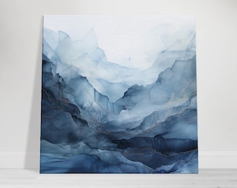 Blue Ocean Waves Watercolor Abstract Canvas Print