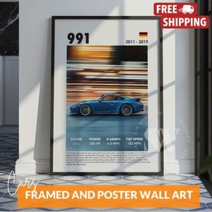 ポルシェ991プリント、ヴィンテージポルシェの白黒ヴィンテージポルシェカーウォールアート、車の写真プリント、父の日の車の装飾、マンケイブアート