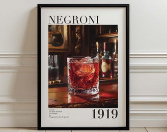 Negroni Cocktail Recipe Fine Art Print: Vintage Home Bar Gin Vermouth Drink Decor