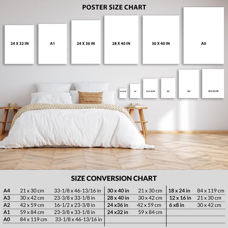 A poster size chart showing all available sizes we make.