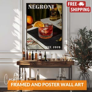 Vintage Negroni Poster, Gin Cocktail Bar Warenkorb Alkohol Print, Gin Drink Wandkunst für Bar oder Küche, Poster nur oder gerahmt