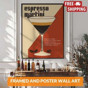 Vintage Espresso Martini Poster Cocktail Rezept Bar Warenkorb Dekor Print, Wodka Drink Mid Moderne Wandkunst für Bar oder Küche