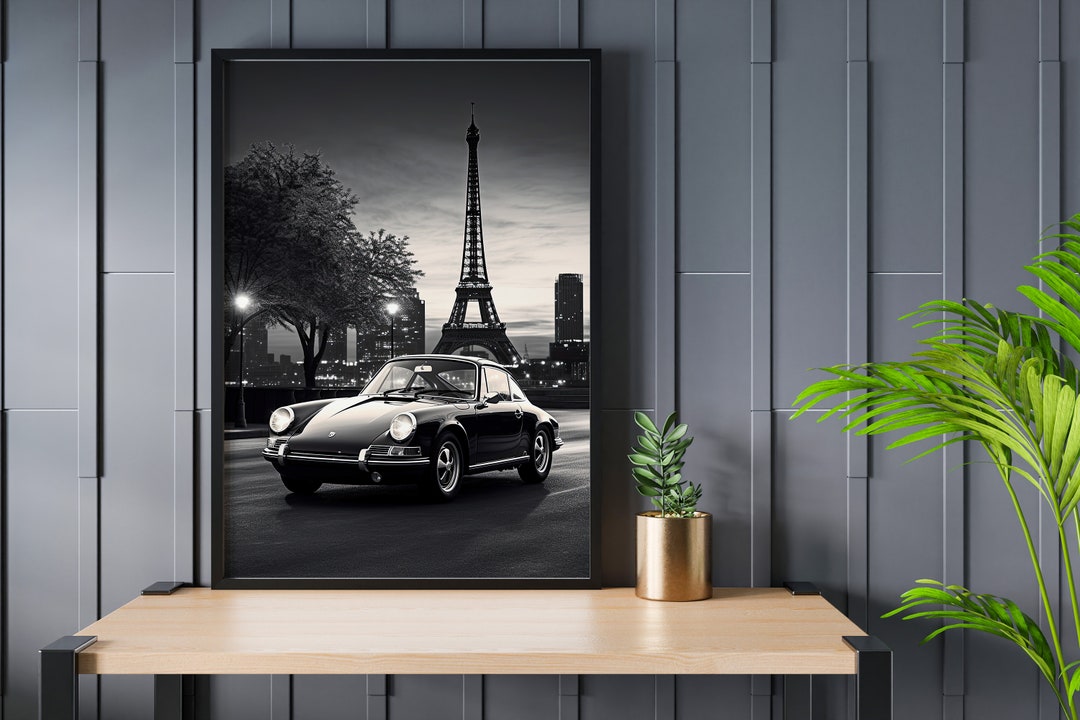 Wandbild Jaguar E Type 80x120cm - Schwarz-Weiß Oldtimer | Retro Auto Dekor