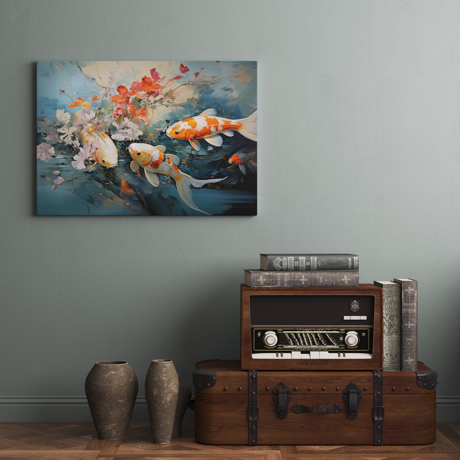 Japanese Koi Fish Canvas Modern Koi Fish Art Painting, Large Wall Art ...