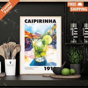 Póster vintage de caipiriña, decoración de carrito de bar, impresión de póster de bebida alcohólica, arte mural de cócteles para bar o cocina
