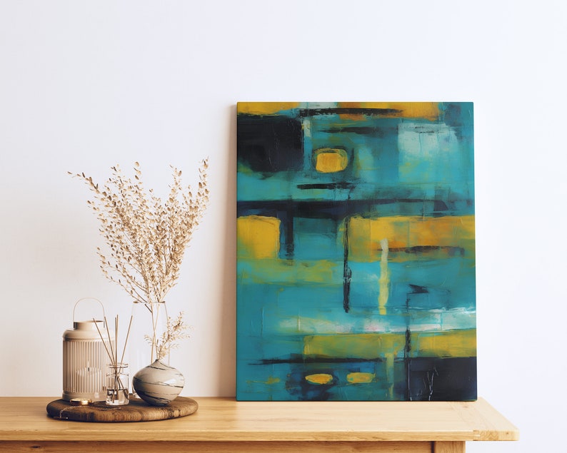 Green Yellow Abstract Wall Art Abstract Canvas Minimalist Painting for