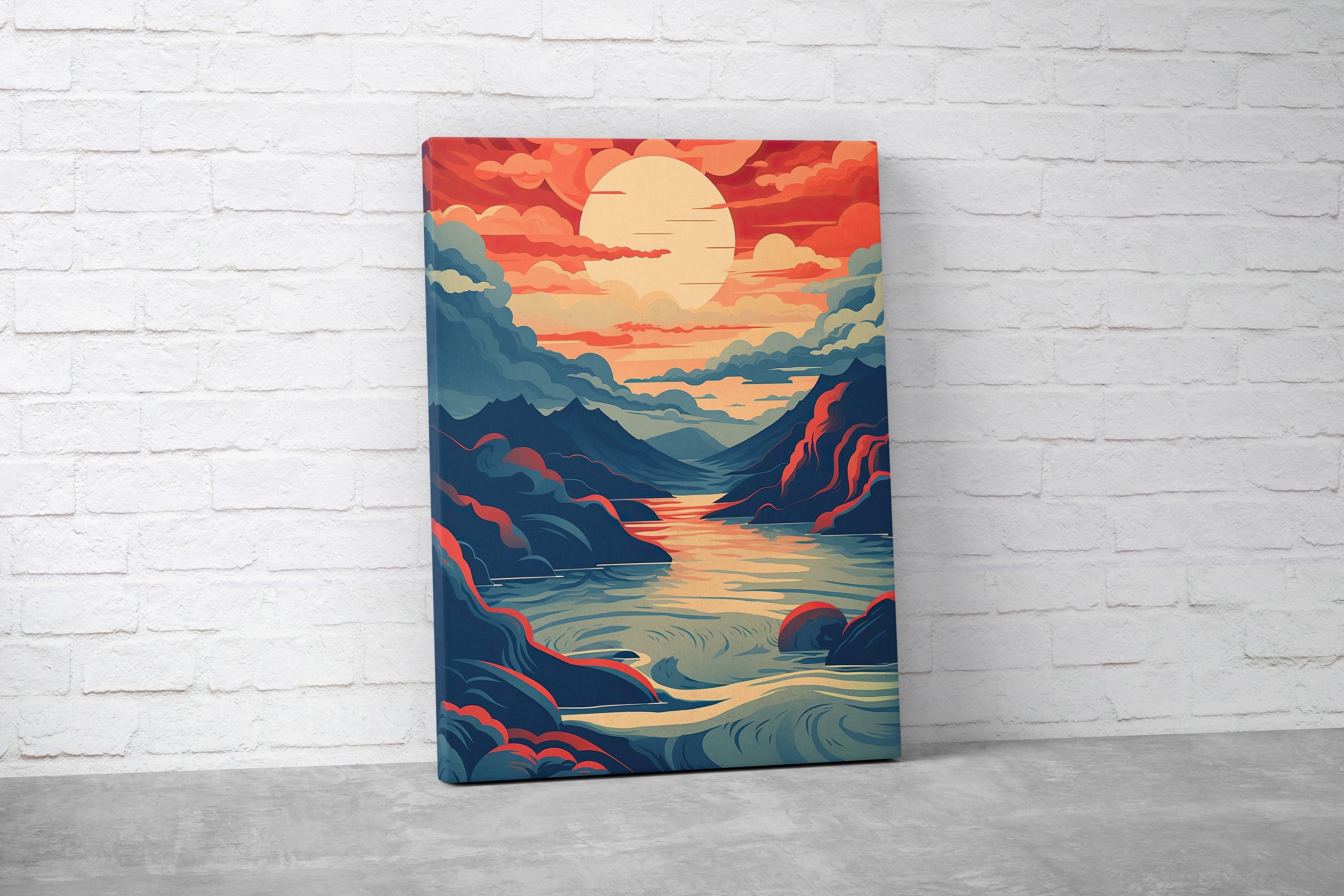夏た〜海景色。40＊50绘框つき Amazon.com: JLXART Canvas Prints Red Sun Large Modern
