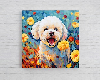 Van Gogh Inspired Bichon Frise Canvas Dog Pop Art, Artful Colorful Pop Art, Dog Art Print | Funny Dogart | Dog Pop Art, Free Shipping