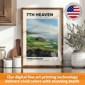 Seventh Heaven Pebble Beach Golf Club Poster Wall Art, Golfing Course Framed Print, Golfer Gifts, Golf Club Decor