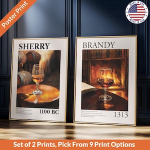 Vintage Wine Bar Poster Print Set: Sherry & Brandy Wall Art