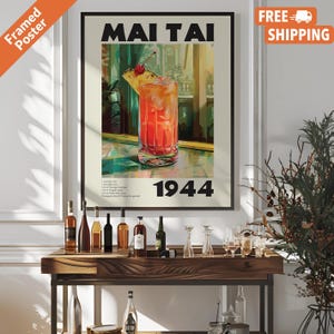 Póster vintage de cóctel Mai Tai, decoración de carrito de bar, arte mural de cóctel de ron para bar o cocina, póster o marco