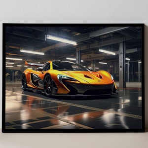 Yellow McLaren P1 Framed Car Poster Print McLaren Poster McLaren P1 Art Print Gift For Him Mancave Decor