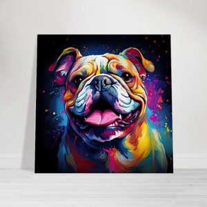Dynamic English Bulldog Pop Art Canvas, Modern Dog Pop Art, Contemporary Dog Wall Decor, Modern Pet Gift With Free Shipping