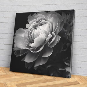 Monochrome Peony Canvas Print , Black & White Flower Wall Art, Elegant Home Décor, Person Birth Flowers, Artful Peony Art, Free Shipping