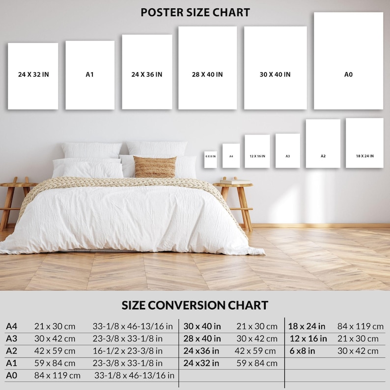 A poster size chart showing all available sizes we make.