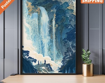 Hokusai Waterfall Print: Japanese Landscape Wall Art