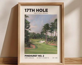 Pinehurst No 2 Golf Poster, 17th Hole North Carolina Course, Golf Decor