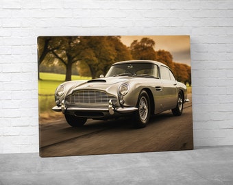 Iconic Aston Martin DB5 Canvas Print, James Bond 007 Goldfinger Car, Gifts for Car Lovers, Aston Martin Art, Free Shipping