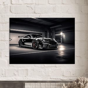 2019 Schwarzes Porsche 911 Got3 RS Car Poster Perfektes Geschenk für Autoliebhaber Mancave Wall Decor Porsche Poster