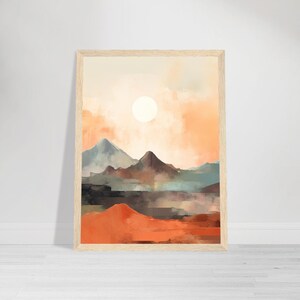 Abstract Mountain Sunset Framed Poster Print Coral Sky Desert Landscape Contemporary Wall Art For Home Or Office