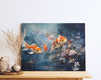 Modern Japanese Koi Fish Art Painting: Custom Wall Decor