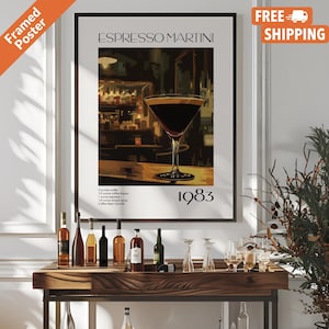 Vintage Espresso Martini Cocktail Rezept Bar Warenkorb Poster Druck, Wodka Cocktail Drink Wandkunst für Bar oder Küche, nur Poster oder gerahmt