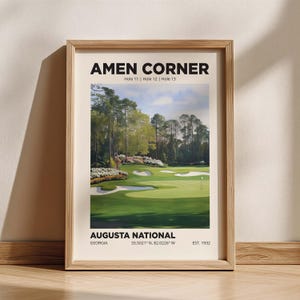 The famous Amen Corner at Augusta golf poster wall art print. Choose from multiple sizes, poster only or 4 framed in 4 frame colors, with shipping included.